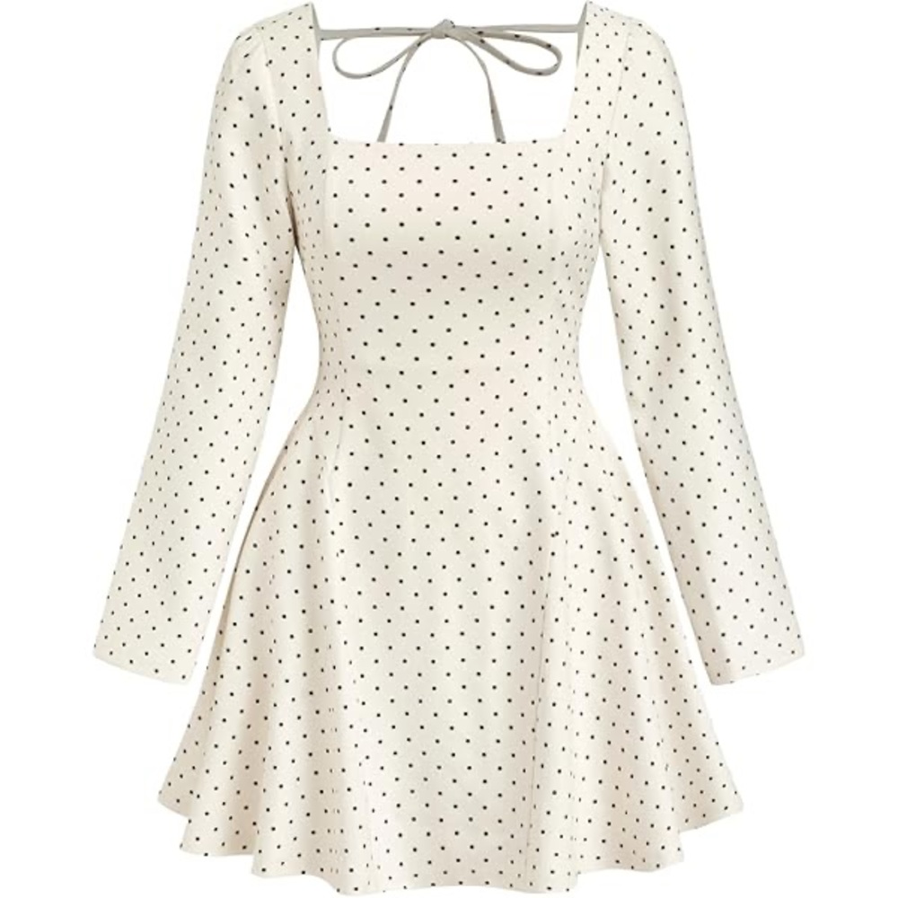 Cider Cream Polka Dot Square-Neck Mini Dress